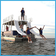 Having fun on the double-decker pontoon boat