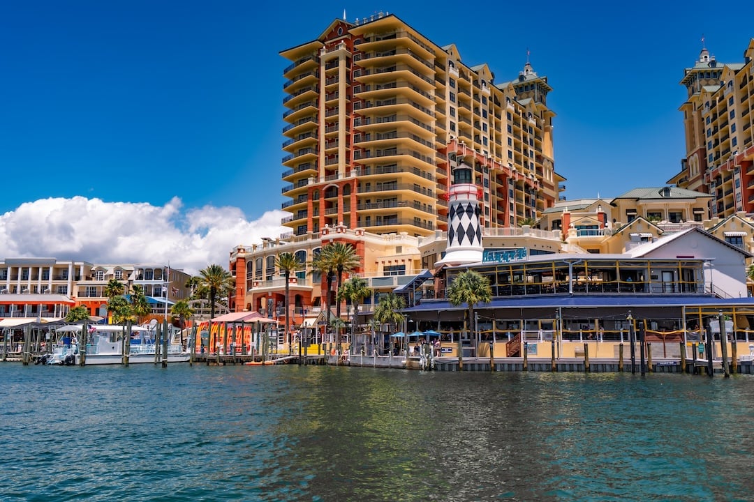 harborwalk village destin from the water