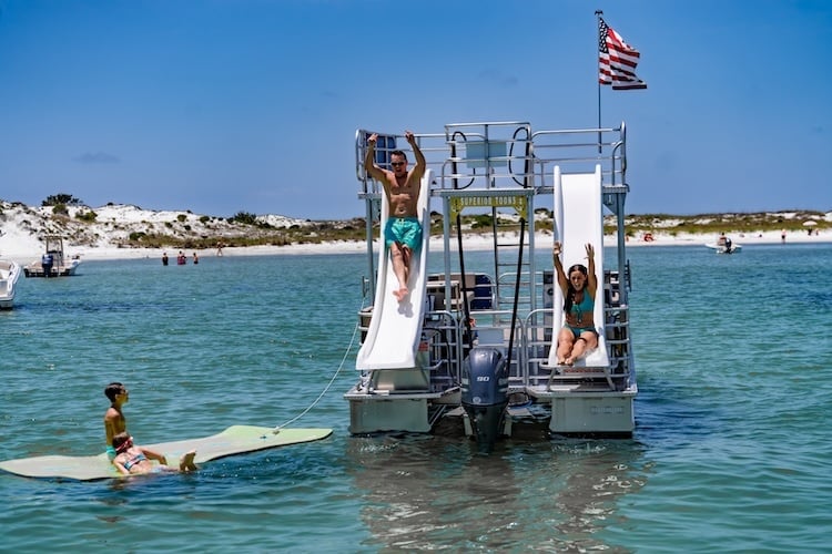 pontoon boat rentals with slides shell island pcb
