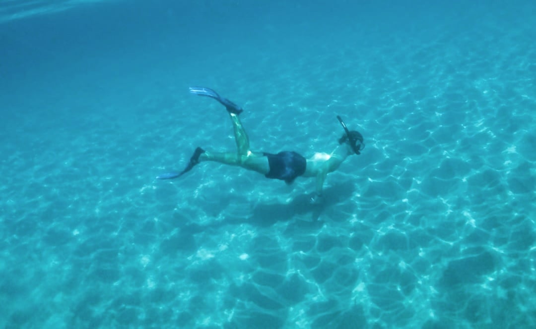 man snorkeling in the choctawhatchee bay near crab island