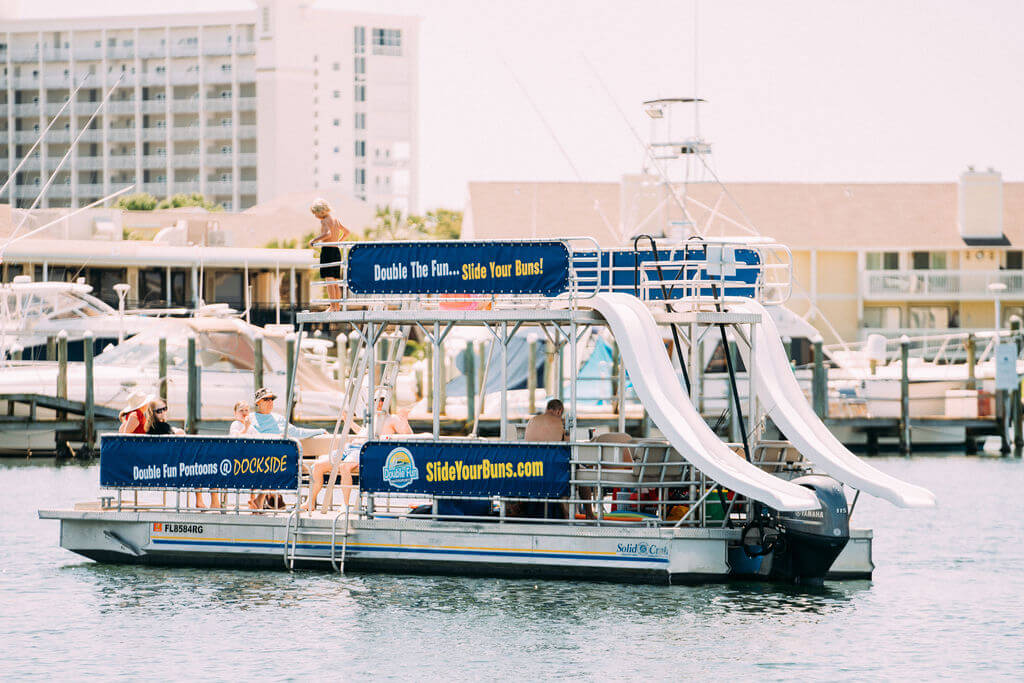 double decker pontoon boat in the water in destin, florida