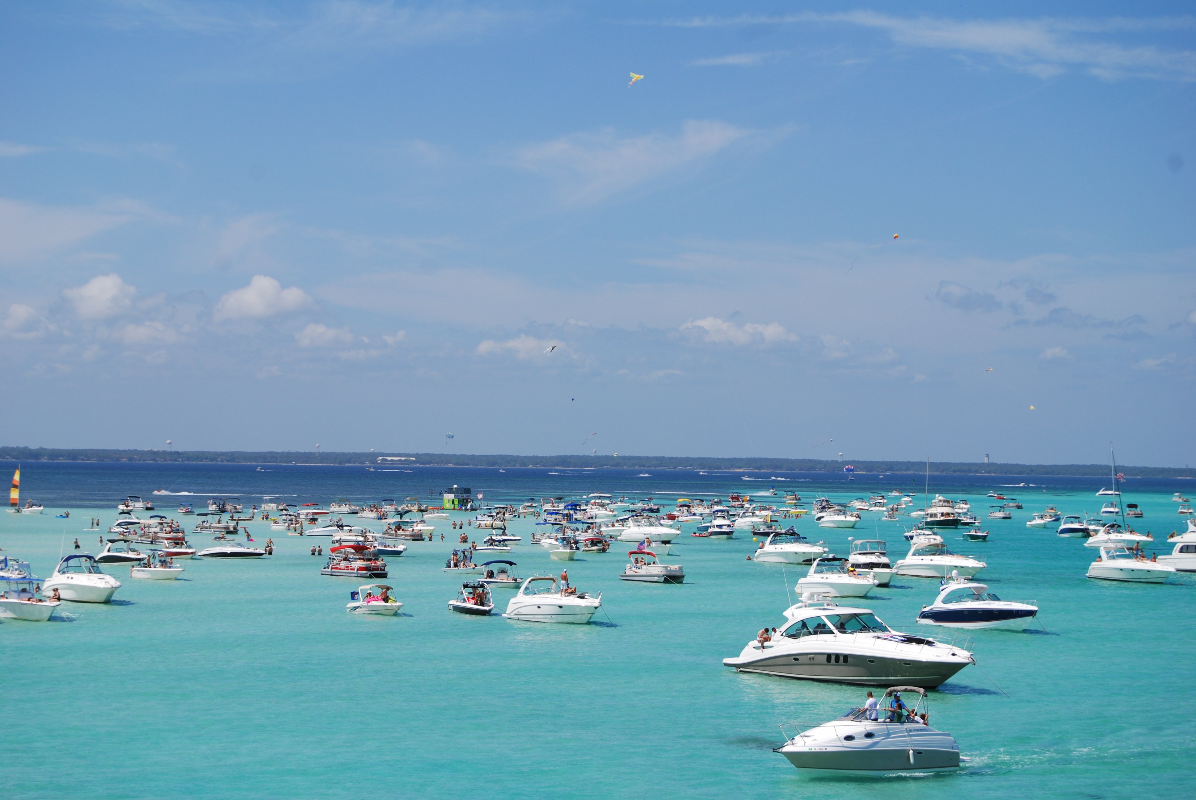 boats parked at Crab Island in destin, florida