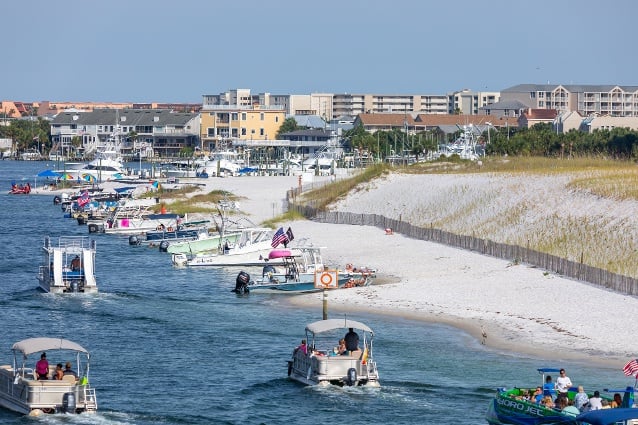 boats parked along the beach at Norriego Point in destin, florida 