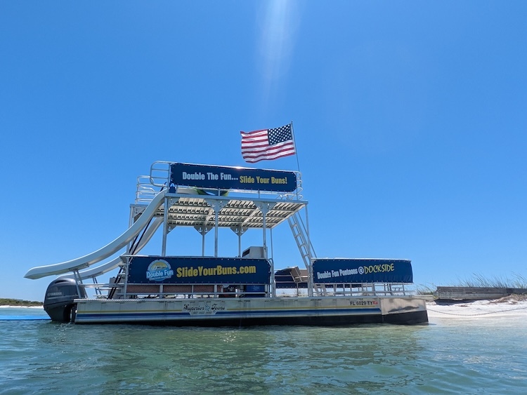 beached and anchored double decker pontoon rental in destin fl